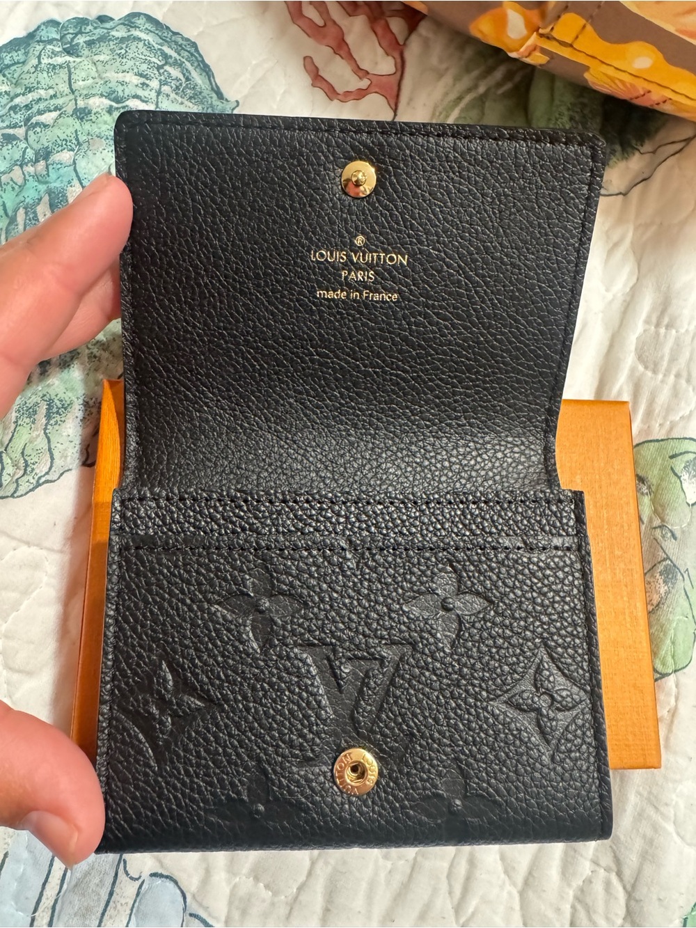 Louis Vuitton Black Embossed Monogram Envelope Card Holder with Gold Snap - Picture 6 of 9